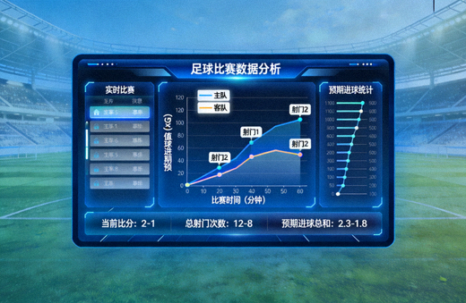 足球比赛数据分析屏幕与预期进球统计图表